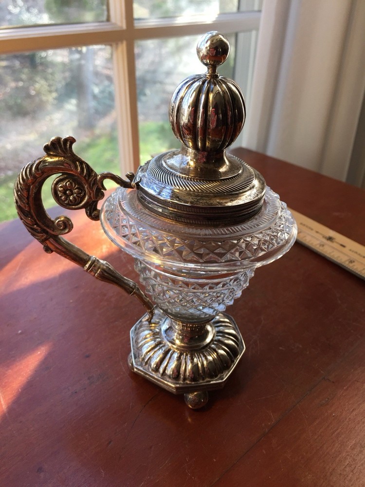 19th ANTIQUE Hallmarked SILVER & CRYSTAL MUSTARD JAR