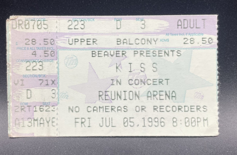 KISS, REUNION ARENA, DALLAS, TX,  CONCERT TICKET, JULY 5, 1996