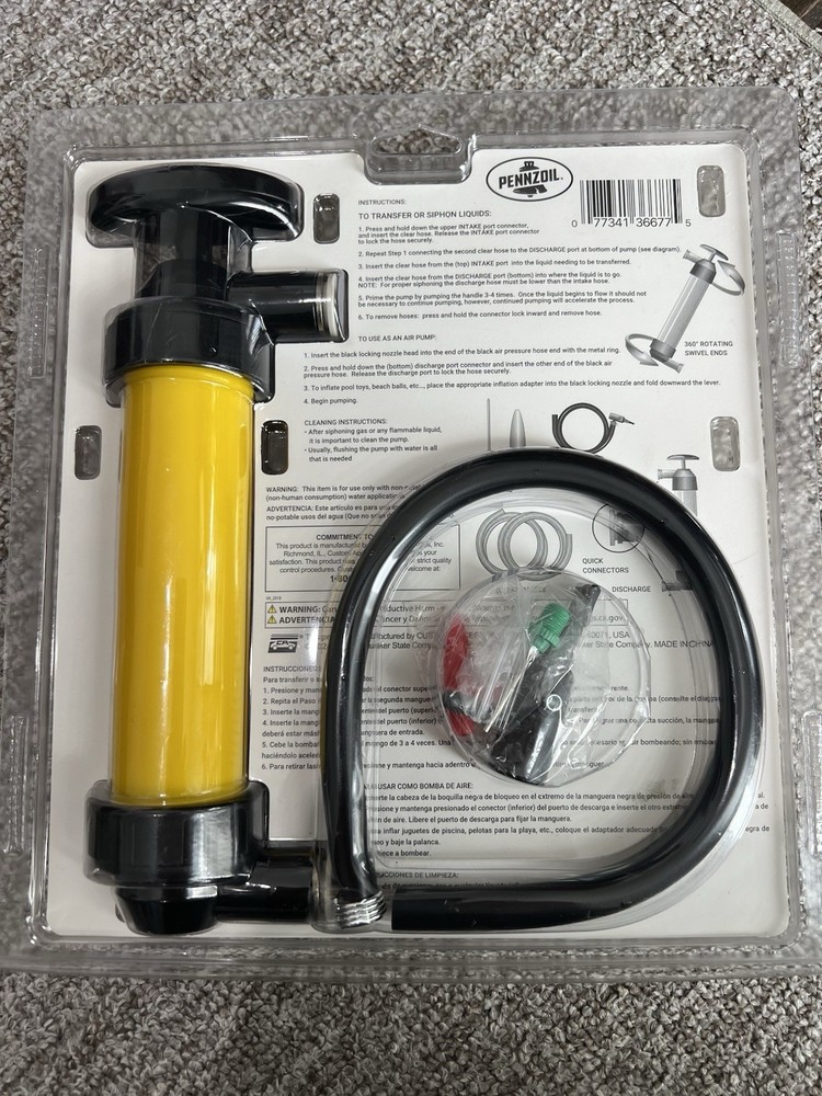 Multi-Use Transfer Liquid Pump 36677 Leak-Free Quick Connect/ Siphon Gas