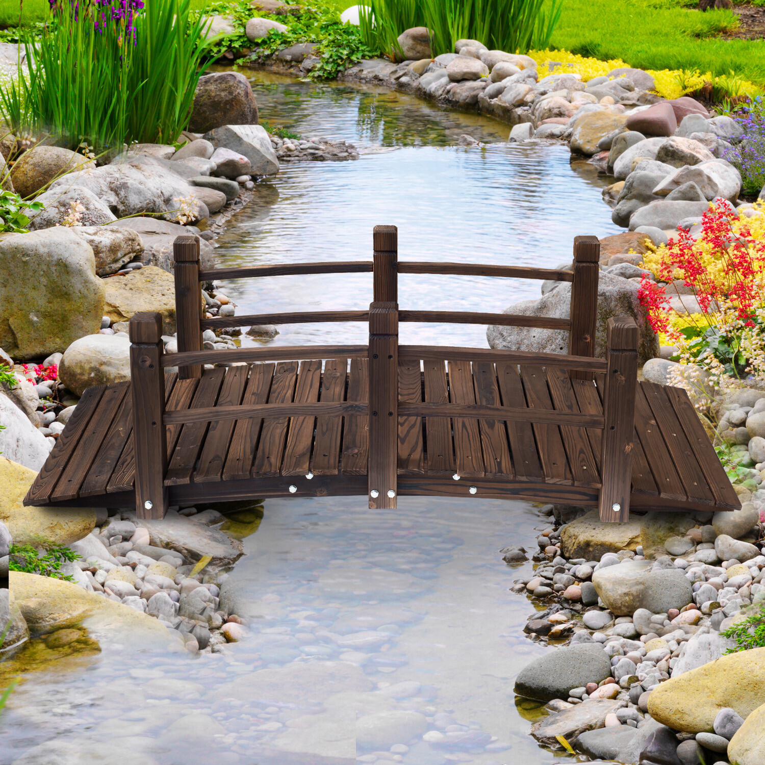 Brown 5 Foot Wood Garden Bridge Outdoor Home Living Furniture Decor Yard