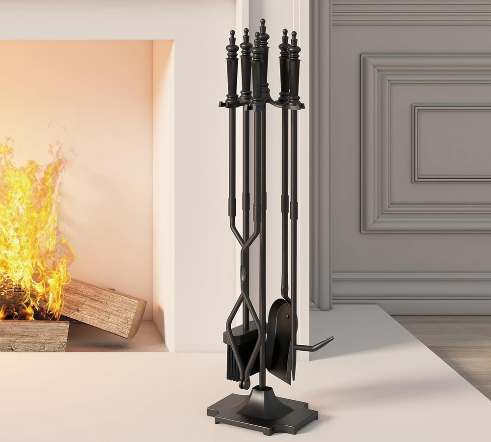 Versatile Cast Iron Fireplace Accessories Set - Includes Stand and Tools