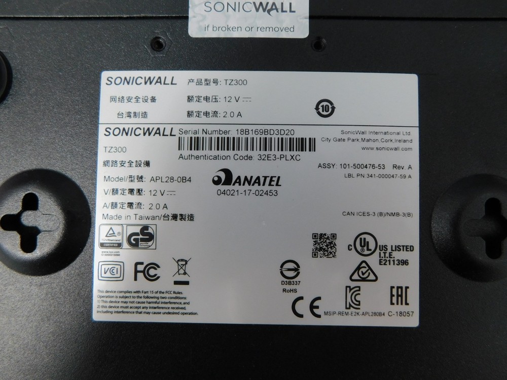 SonicWall TZ300 Network Security Firewall Includes Power Supply