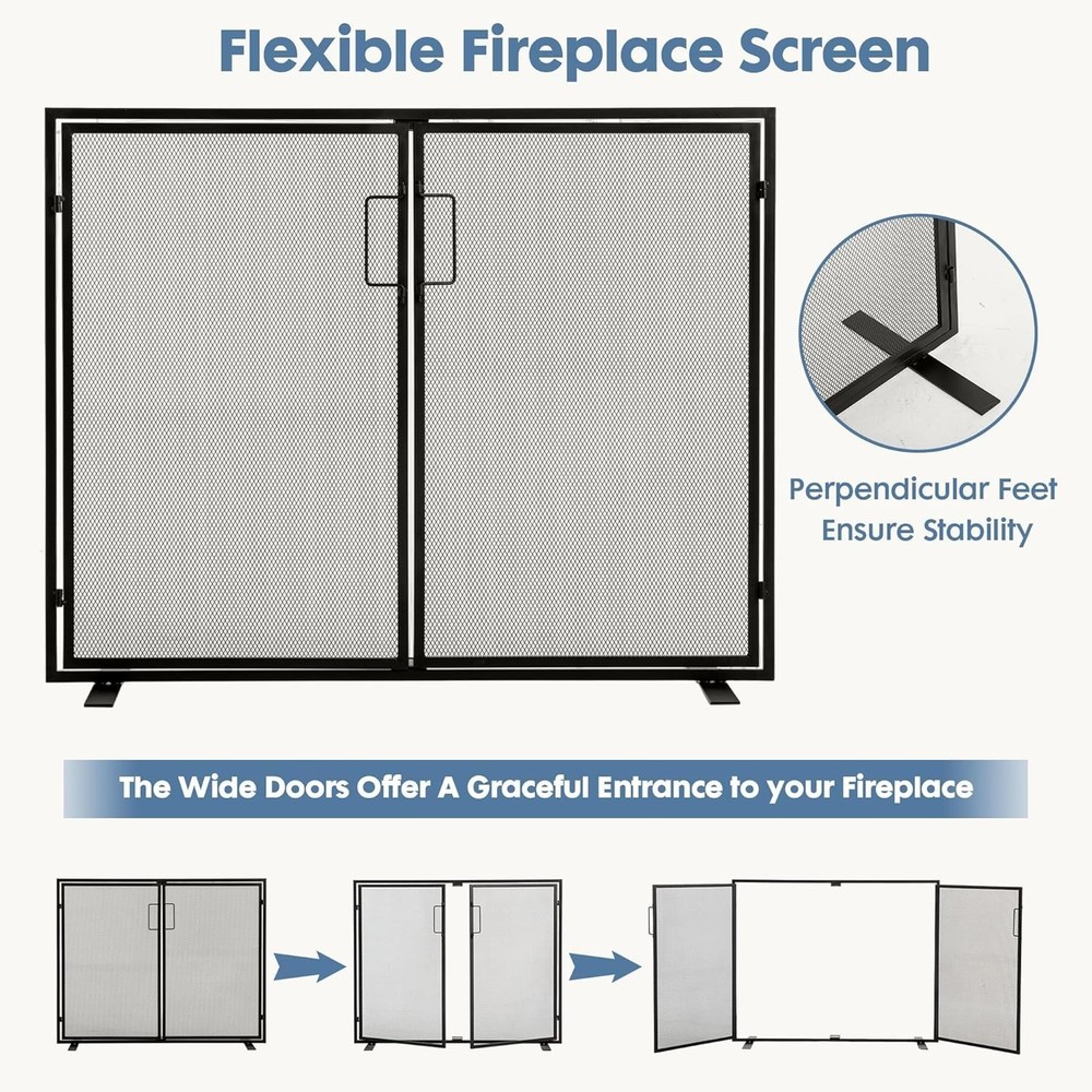 Spark Guard Cover Fireplace Screen 2 Panel Design for Preventing Ember Escape