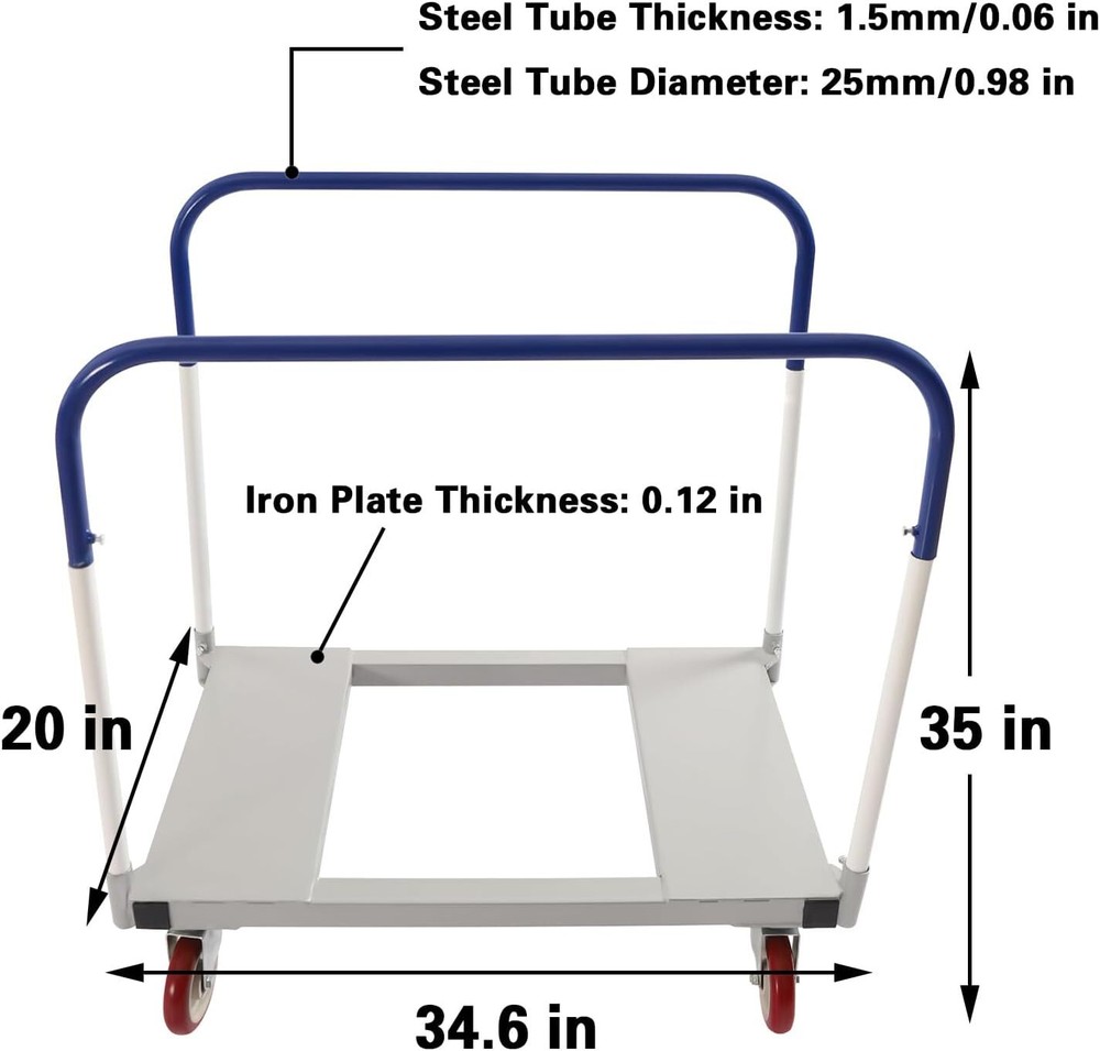 1500lbs Pro Panel Cart Dolly Rectangular 4-wheel Panel Cart With 5inch Caster