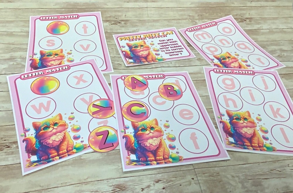 Pretty Kitty Bubble Match Game - Uppercase & Lowercase Match    - DIY KIT -