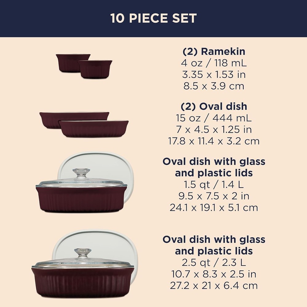 CorningWare Ceramic Bakeware Set with Lids Chip and Crack Resistant Stoneware