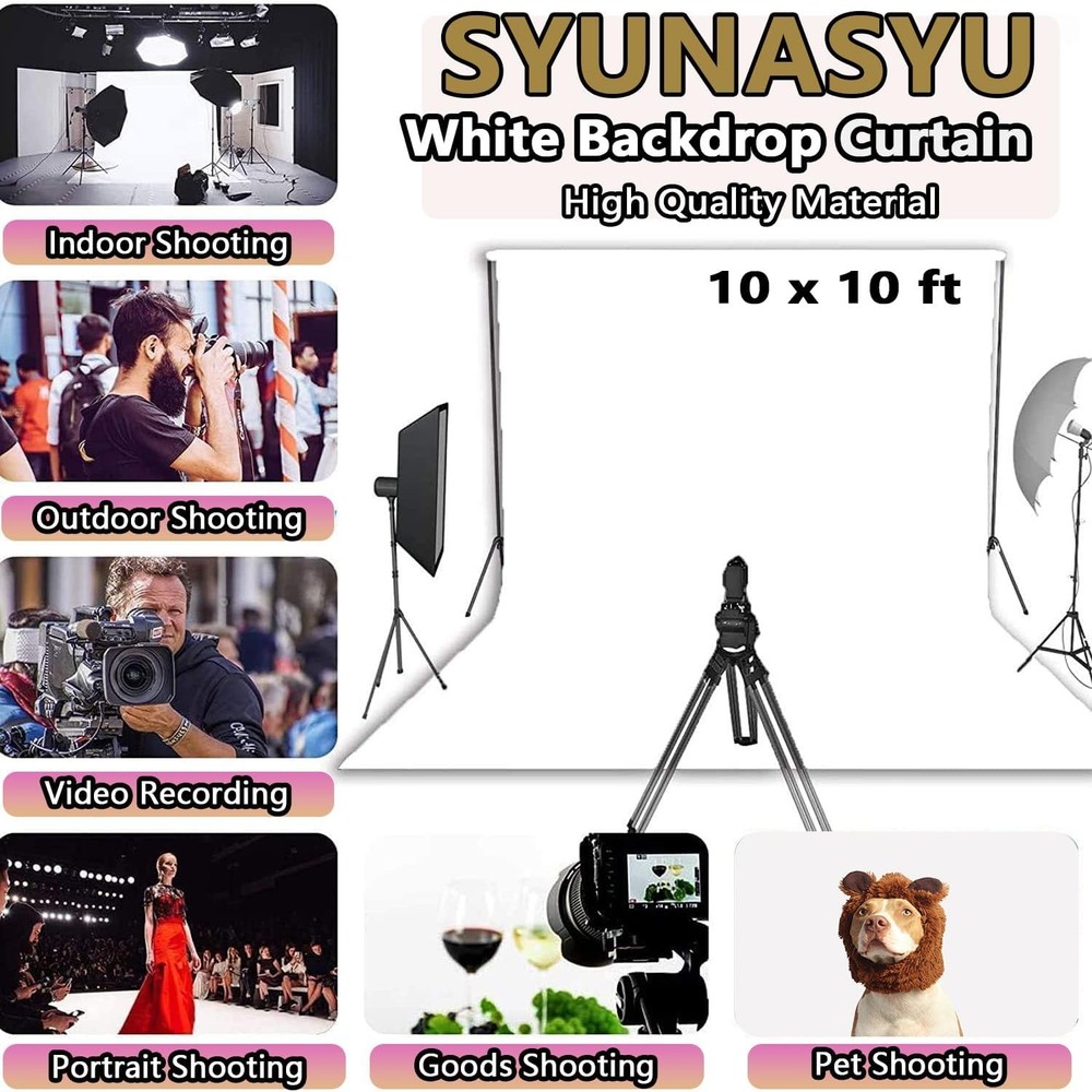 Photo Backdrop White 10 x 10ft, White Backdrop for Photoshoot, Solid White Ph...