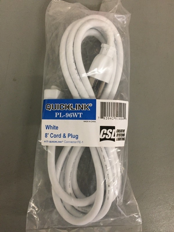 2-CSL Creative Systems Lighting PL-96WT 8ft Cord & Plug White Quicklink FE-1