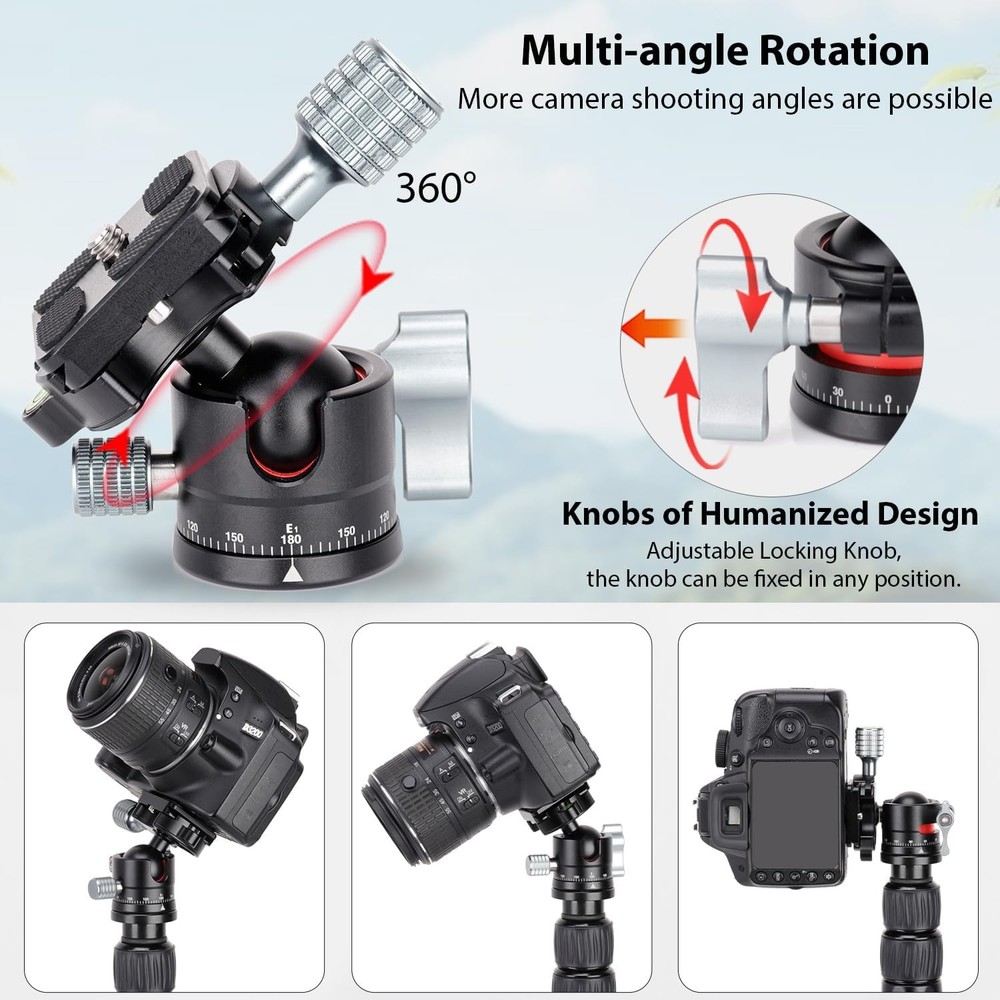 Koolehaoda Tripod Head Mini Ball Head Camera 360° Panoramic Head