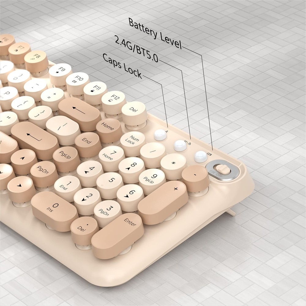 Links9+ Wireless Bluetooth Keyboard, Round Typewriter Keyboarf, Dual Mode Blu...