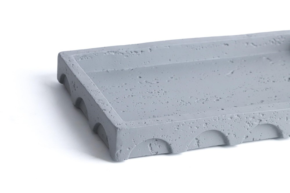 Decorative Tray Semi-Circular Edge Rectangular Concrete Gray 9.8x5.8x1.2