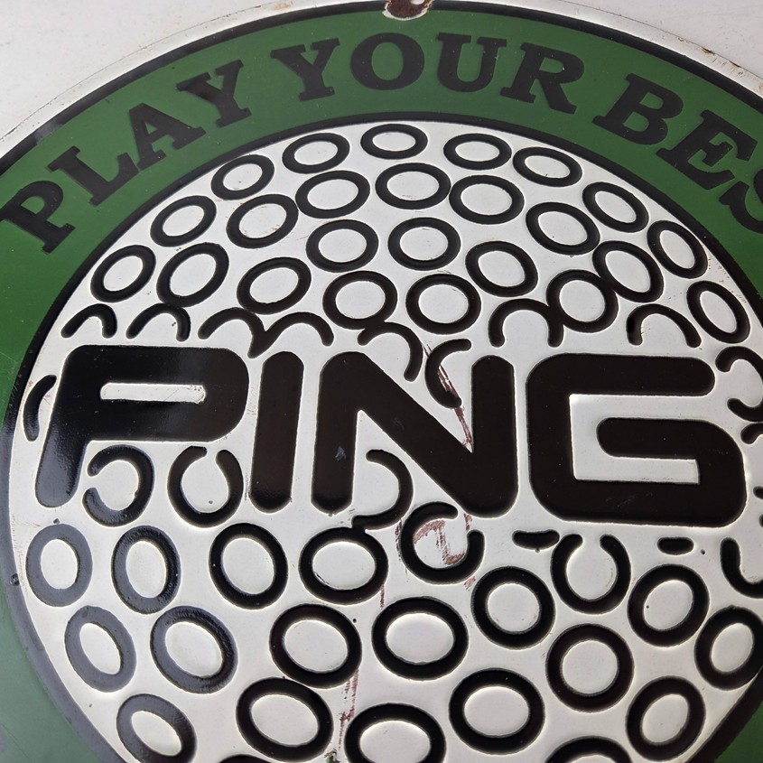 Vintage Ping Golf Sign - Play Your Best Golfing Dealer Porcelain Gas Pump Sign