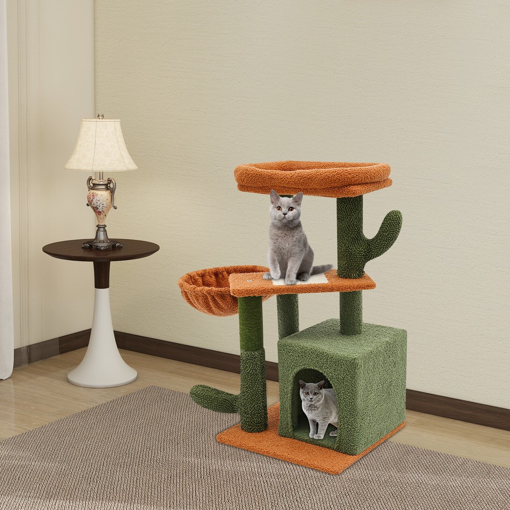 30" Cactus Cat Tree Tower with Scratching Posts Cat Climbing Tower Cat Condo