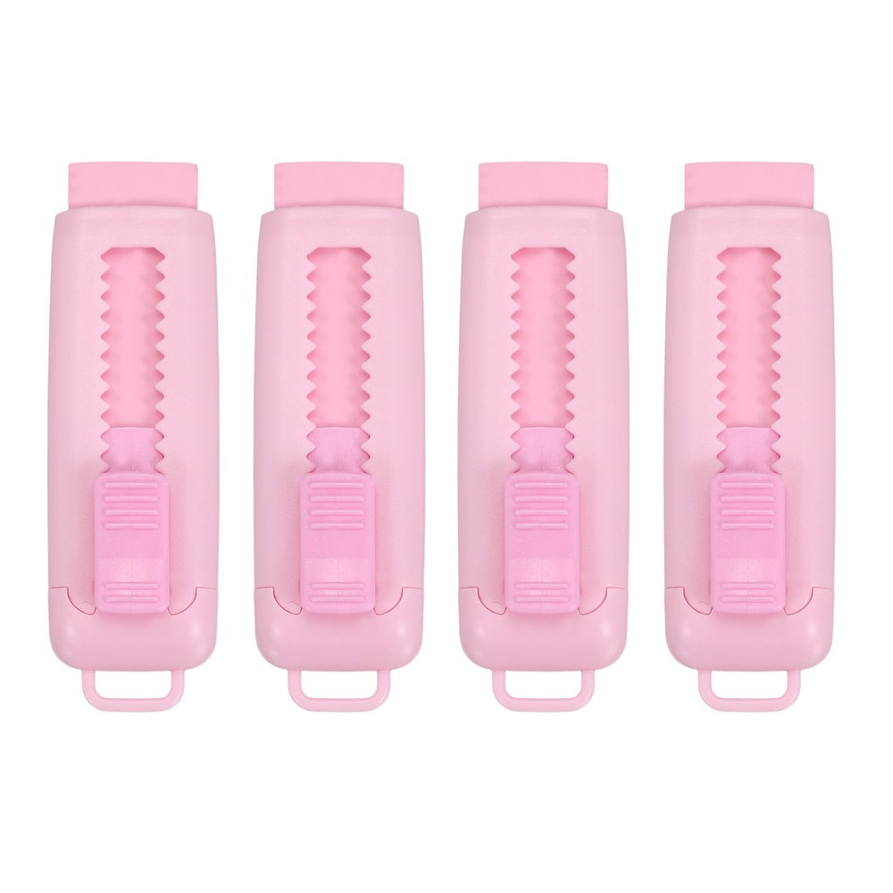 4Pack Erasers, Sliding Retractable Eraser Push Pull Cute Pencil Erasers, Pink