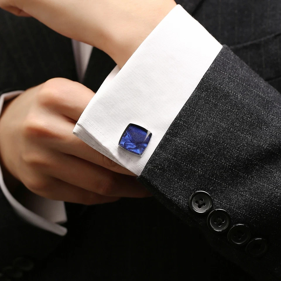 3CT Cushion Lab-Created Sapphire Men's Vintage Cufflinks 14K White Gold Plated