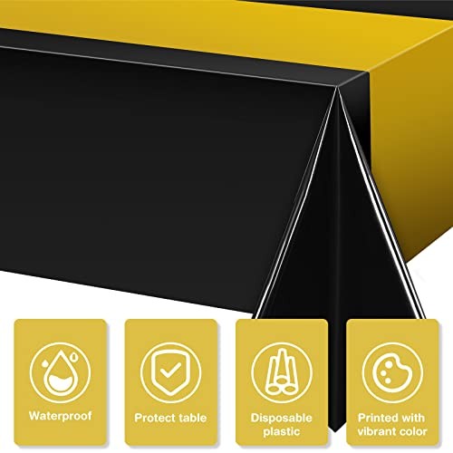 Pcs Plastic Tablecloth Set Disposable Rectangle Table Cover 3 Black and Gold