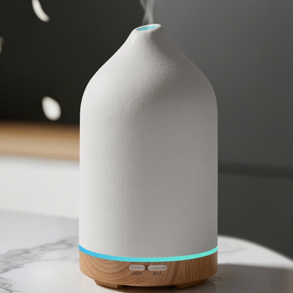 URPOWER 120ML Ceramic Essential Oil Diffuser, 120mL/Medium, White