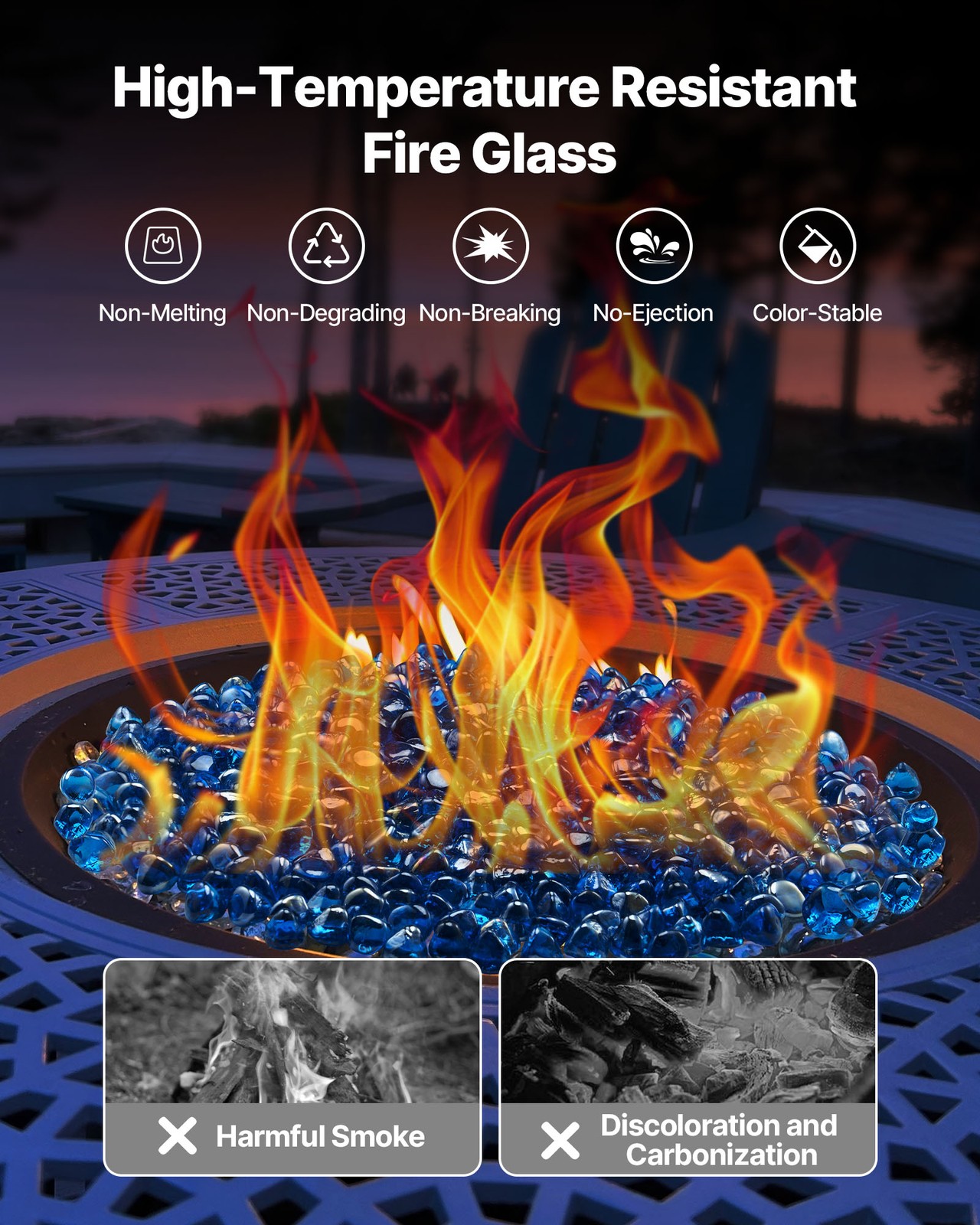 VEVOR 10 LBS Fire Glass 1-Inch Fireplace Glass Rocks for Fire Pit Table