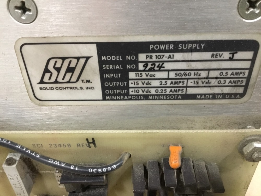 Solid Controls PR 107-A1 Power Supply Rev. J 115VAC 0.5A Input #419DKA9PR2