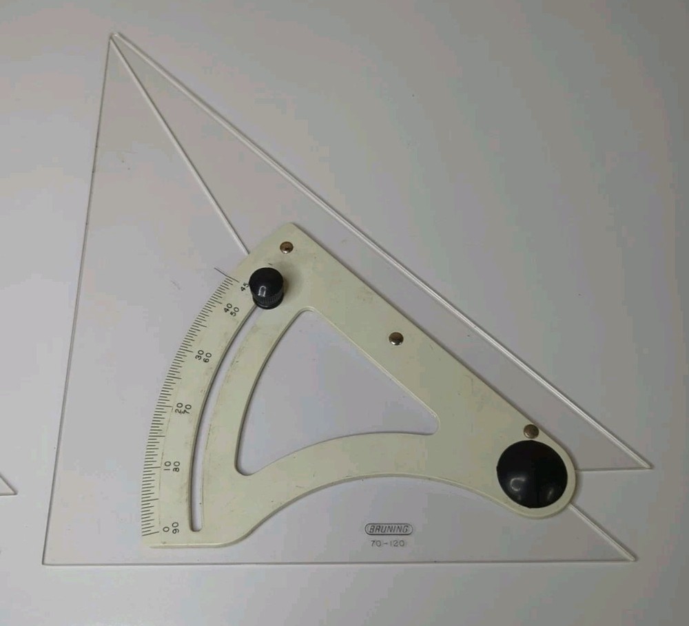 Vintage Bruning Adjustable Drawing Triangle Protractor Drafting 70-120 & 70-125