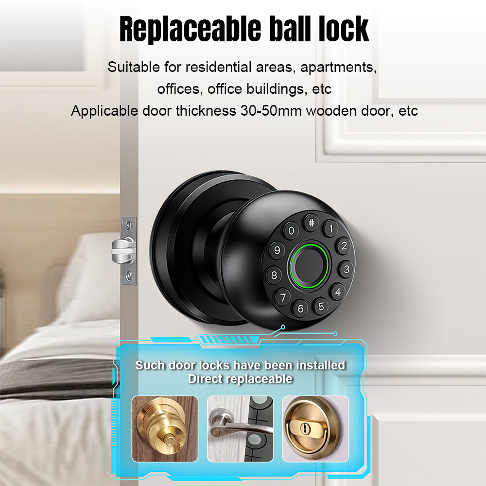 Smart Door Knob Fingerprint Door Lock APP Control Biometric Key Keyless Entry US