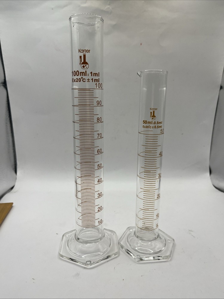 Pair KARTER graduated Cylinders 100ml 50ml EUC