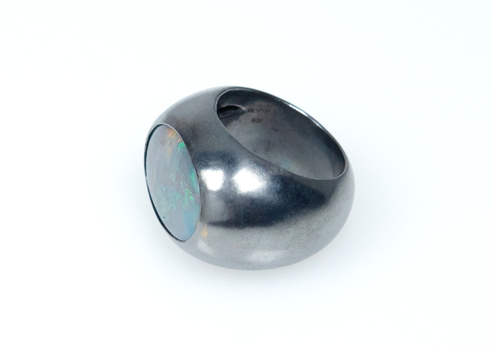 925 Silver - Massive Vintage Designer Ring - Black Boulder Opal