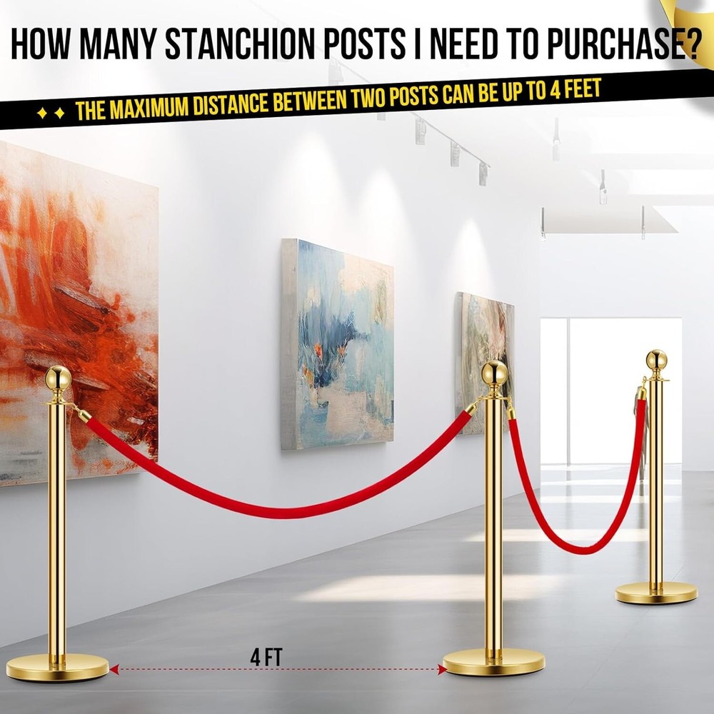US 2PCS Golden Crowd Control Barrier Stanchion Set Posts Queue Pole Velvet Ropes