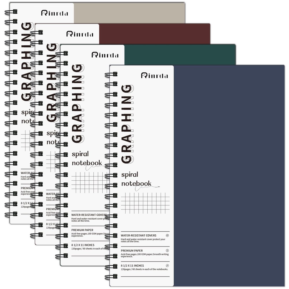 Graph Paper Notebook Spiral Notebook 8.5" x 11"-4 Pack Grid Paper Notebook Gr...
