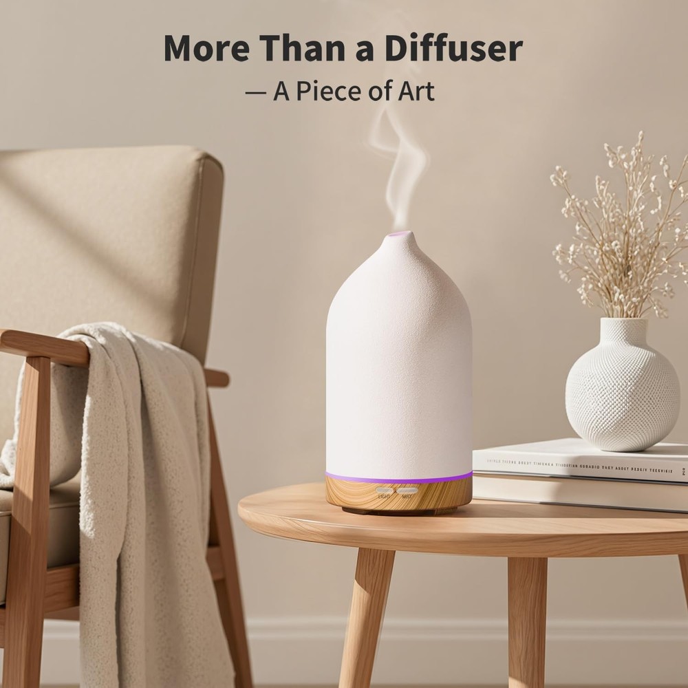 URPOWER 120ML Ceramic Essential Oil Diffuser, 120mL/Medium, White