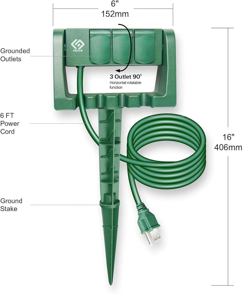 Outdoor Power Stake, 3 Grounded Outlets with 90º Rotating Function and Safety...