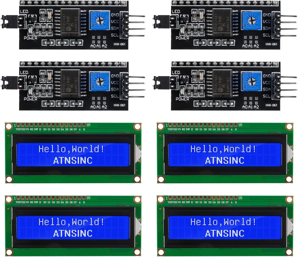 4-Pack 1602 LCD Display Module I2C Blue Screen Backlight 16X2 Character IIC Seri