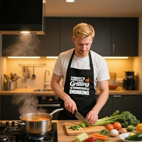 Funny BBQ Apron for Men with 2 Pockets, Adjustable Water-drop Resistant Apron