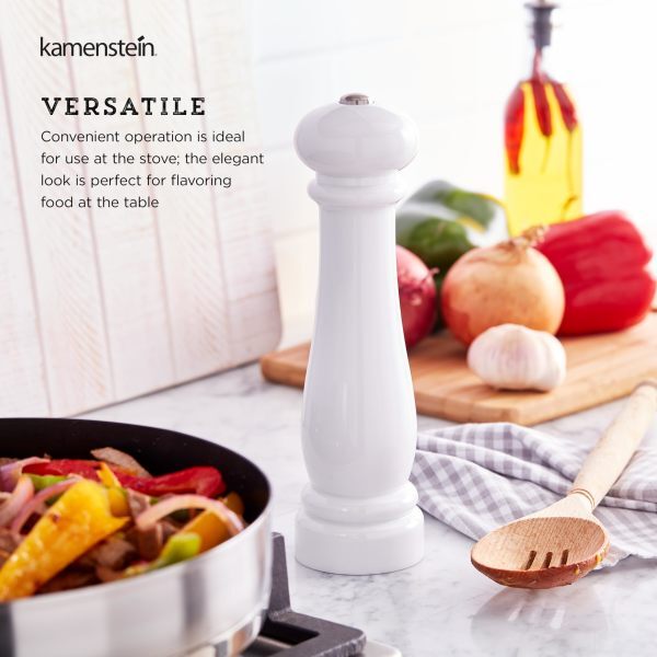 Kamenstein 10-Inch Automatic Spice Grinder, White, Ceramic Mechanism