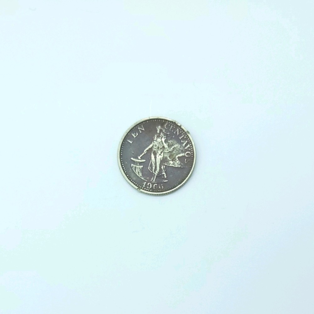 1966 Philippines 10 Centavos Coin Circulated - Dented / Damaged