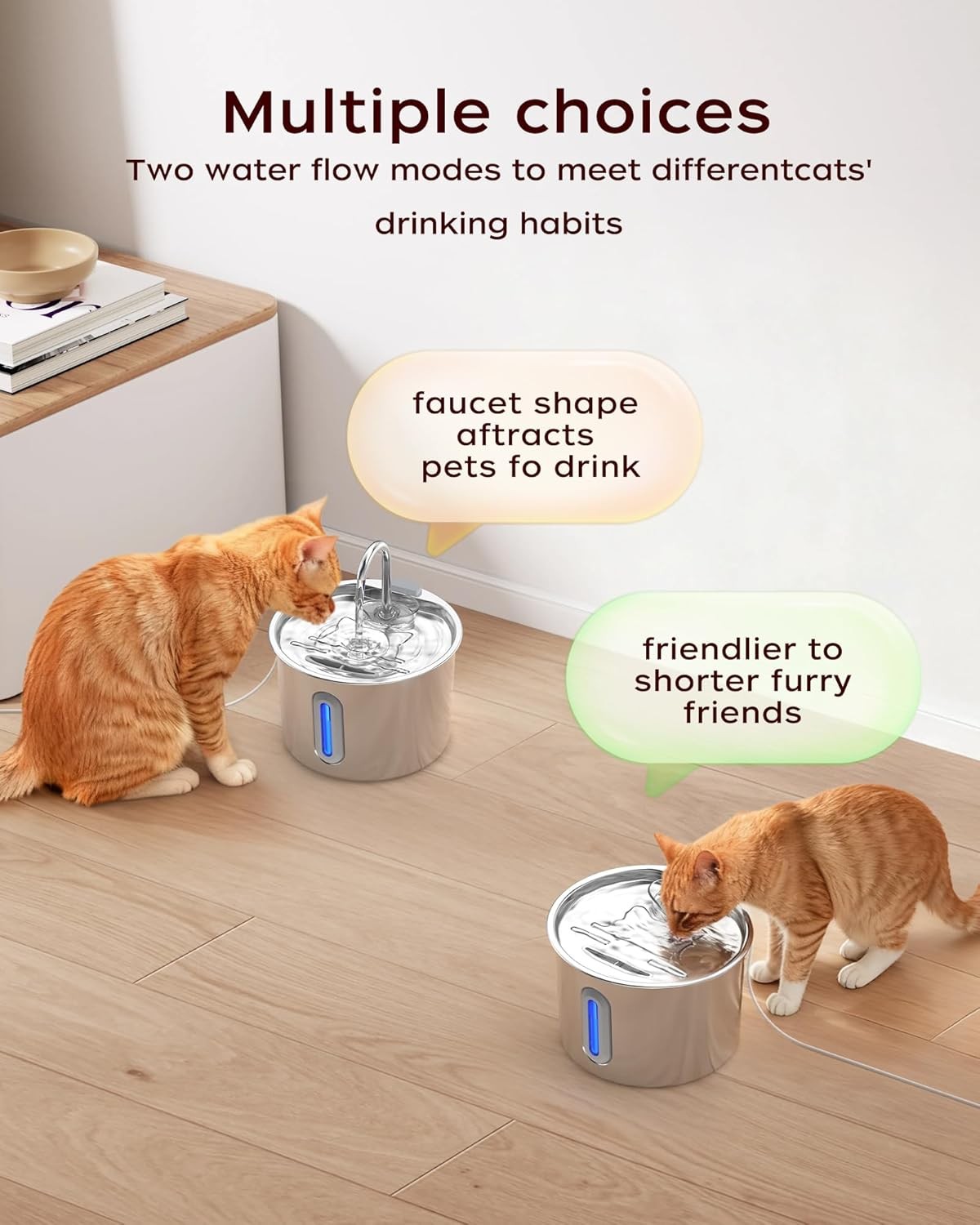 74.4oz/2.2L Cat Water Fountain Stainless Steel, Automatic Pet Water Dispenser