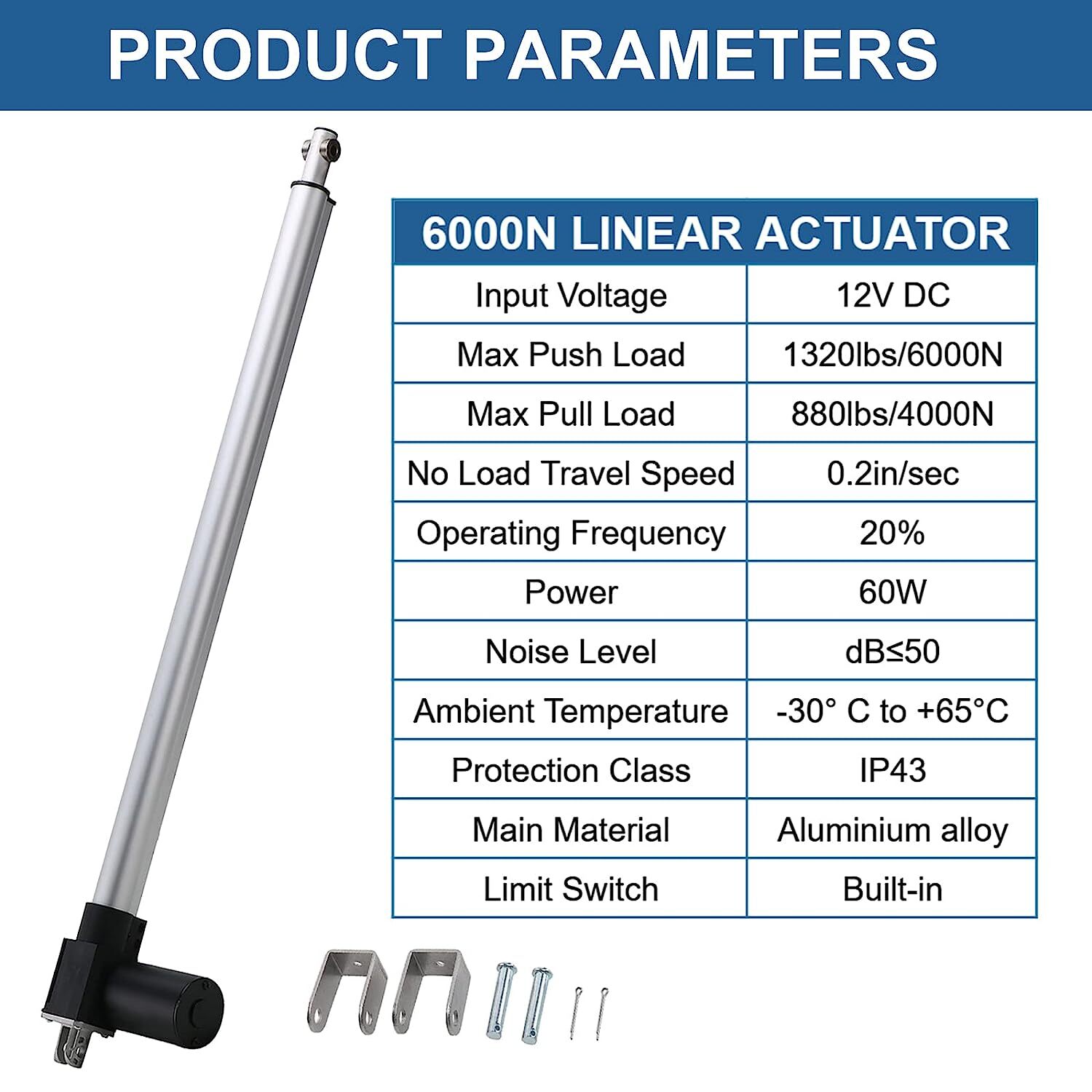 6000N 1320lbs 12V Heavy Duty Linear Actuator 2" - 40inch 1000MM Stroke Electric