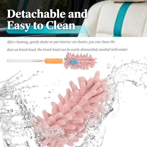 2PCS Car Duster Interior with Bendable Head & Retractable Extension Pole,Pink