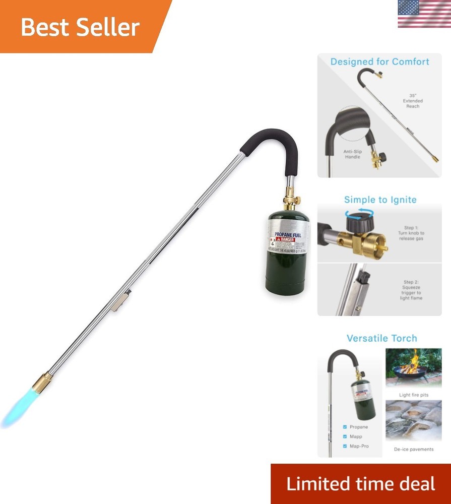 Self-Igniting Weed Burner Torch – 35” Long with Adjustable Flame Control