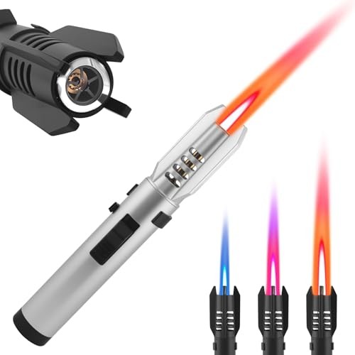 Torch Lighter, Straight Flame Butane Cool Lighters, Refillable Windproof Silver