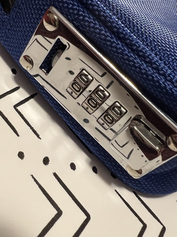 Never used/set, Safe Inside Locking Privacy Pouch Combination Lock w/Tether Blue
