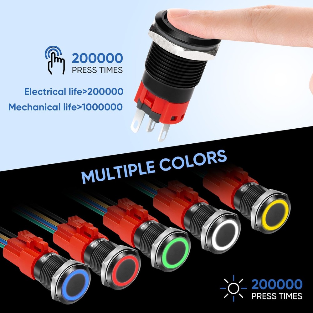 XINYIELE 16MM Latching 12V Push Button Switch On Black Shell, Blue LED