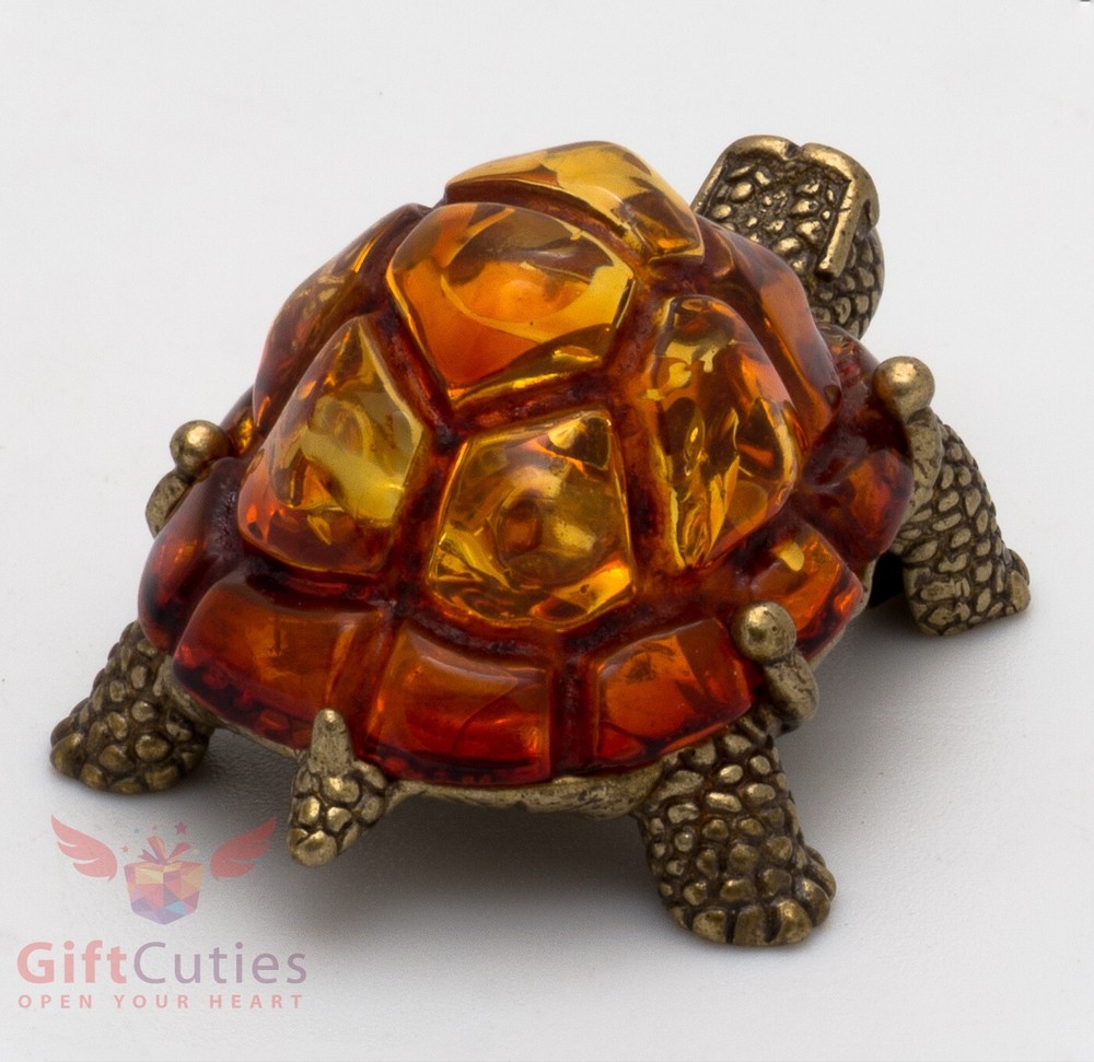 Solid Brass Amber Figurine Tortoise Turtle talisman Totem IronWork