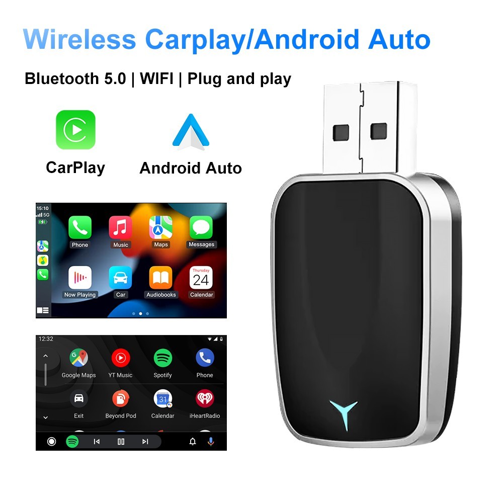 2 in 1 Car Auto Wireless Apple Carplay & Android Auto USB Adapter Plug & Play