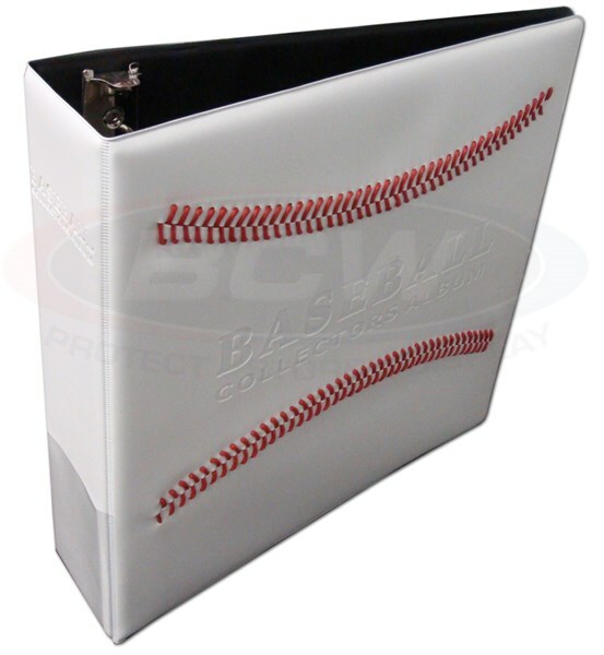 One New BCW 3 Inch Baseball Trading Card Album White w/ Red Stitches binder