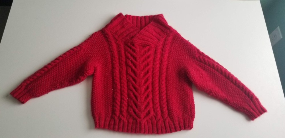 Handknit Red Wool Gansey 2T