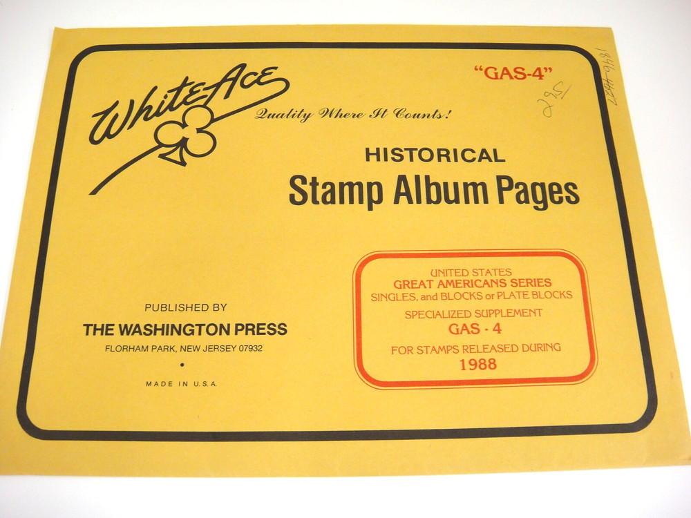 White Ace 1988 Great Americans Series Stamp Supplement Singles Blocks GAS-4