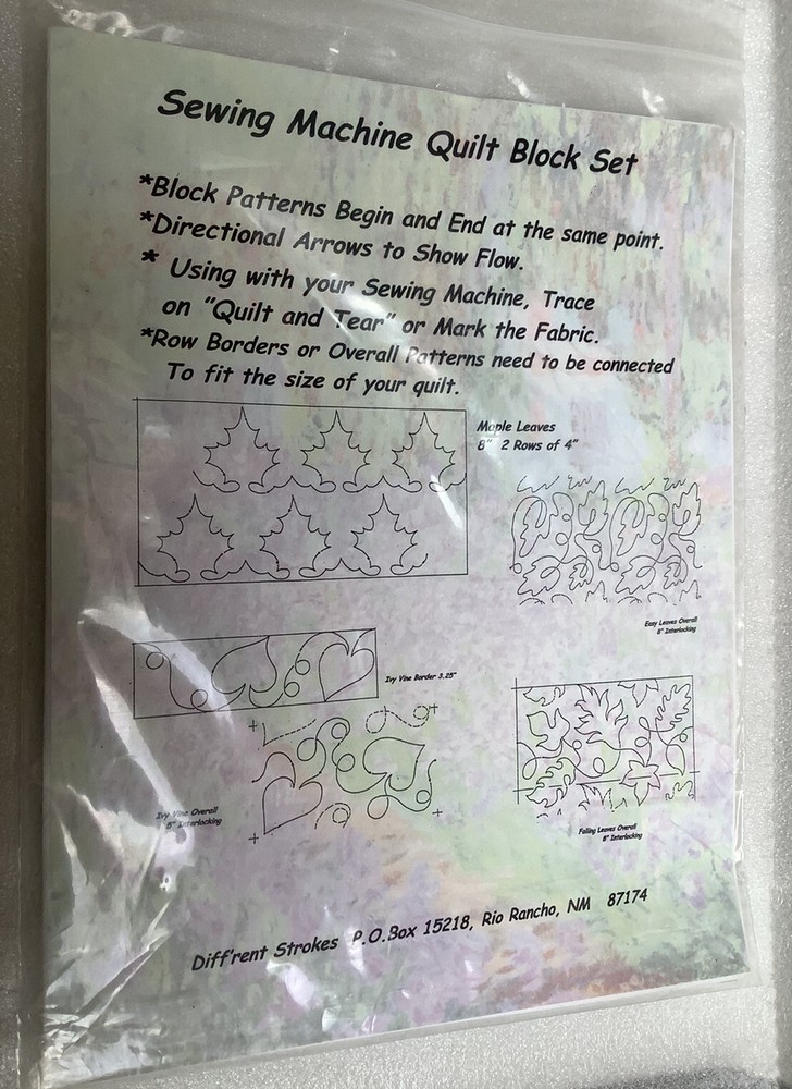 Sewing Machine Quilt Block Set Continuous Line Patterns Leaves 9 x 9”