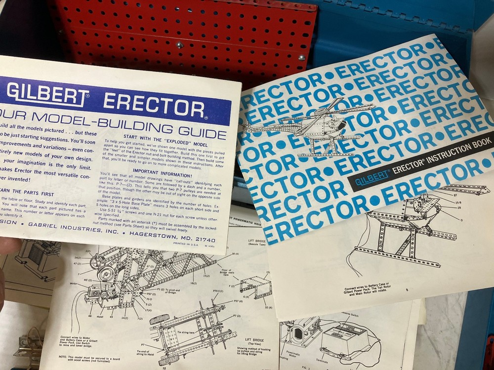 Gilbert Erector Set Blue Tool Box Instructions Original 1969