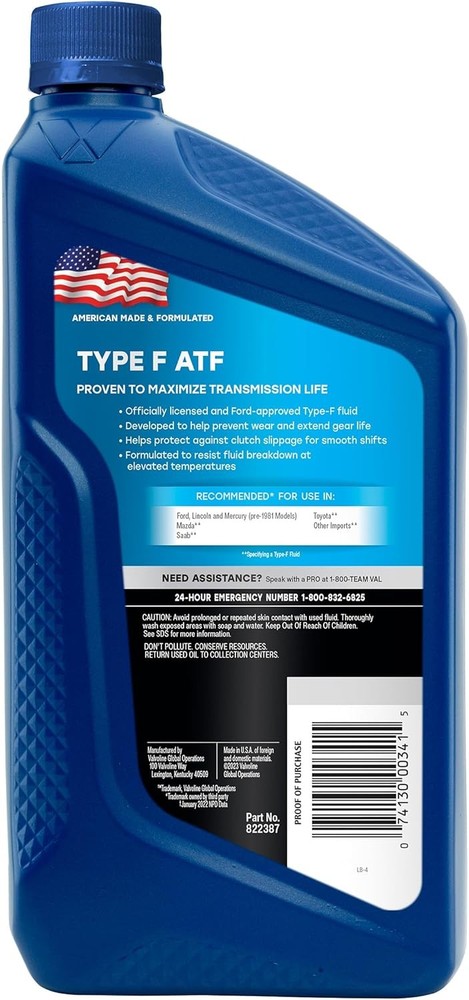 Valvoline Type F Automatic Transmission Fluid 1 Quart